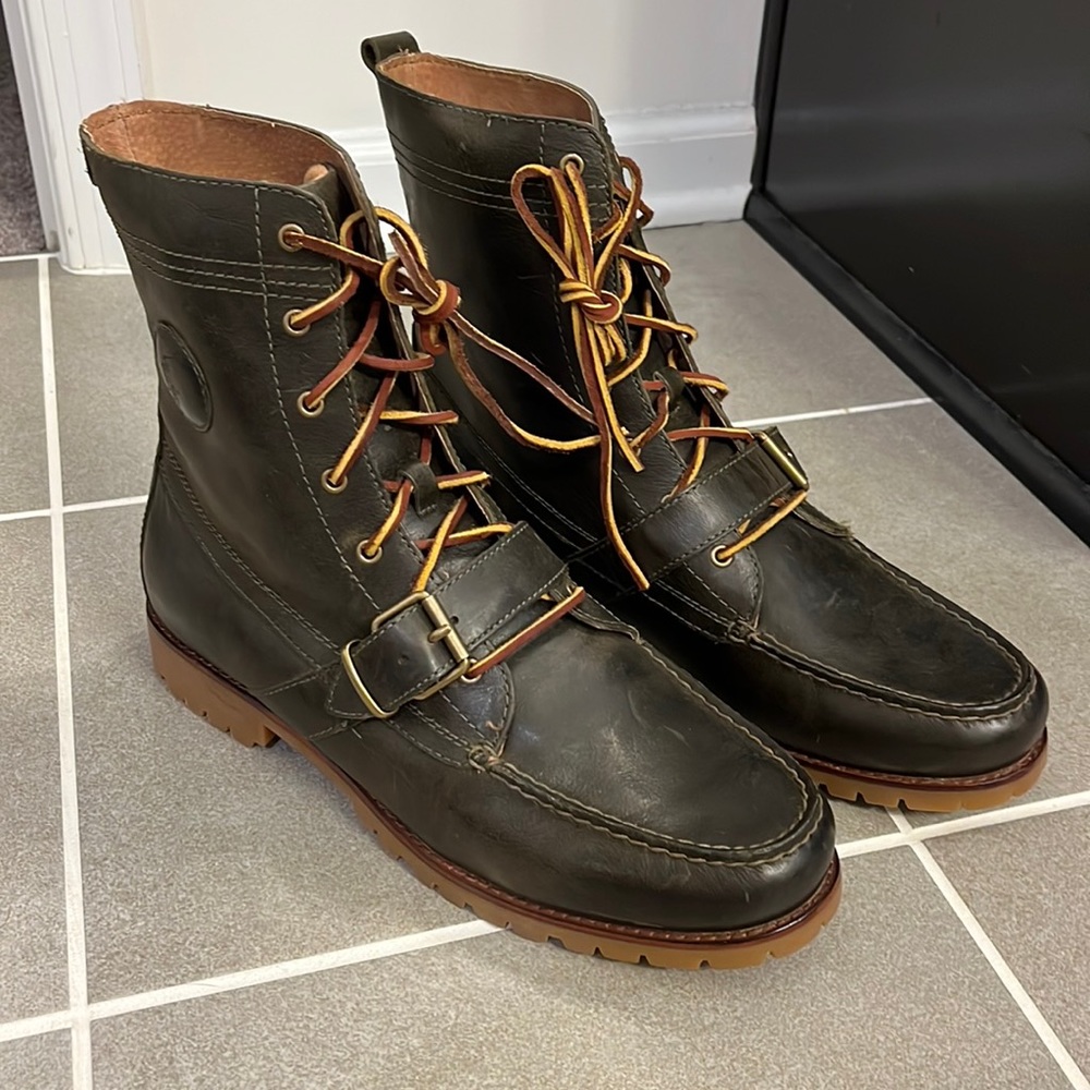 Polo Ralph Lauren Ranger County Boots Strap green smooth leather Mens Size 12